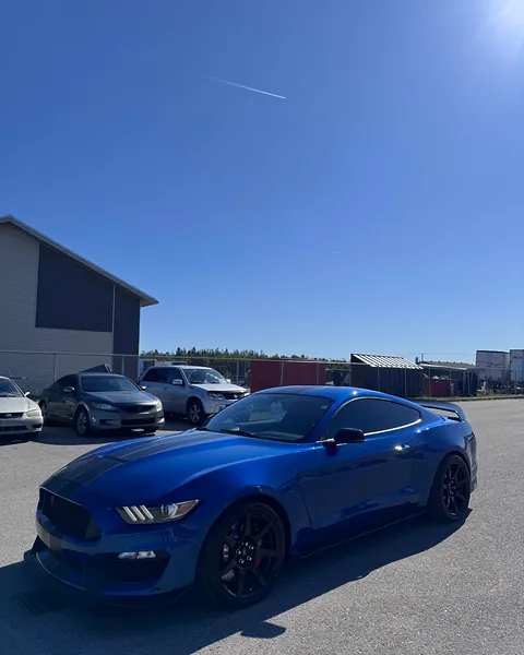 Mustang Shelby GT350R bleue avec vitres avant teintées